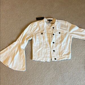 Women's White Denim Jacket with Flared Sleeves